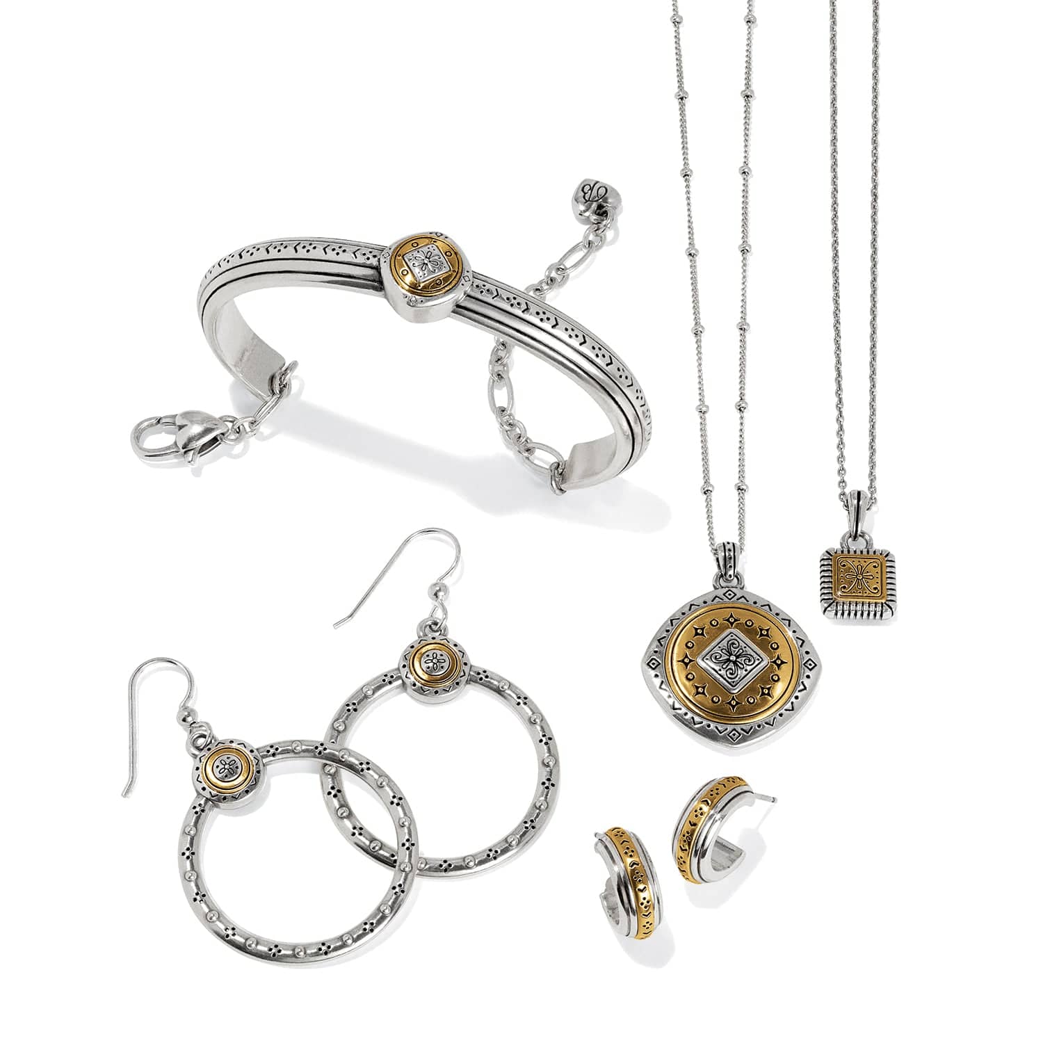 Mosaic Two Tone French Wire Hoop Earrings - Image 3