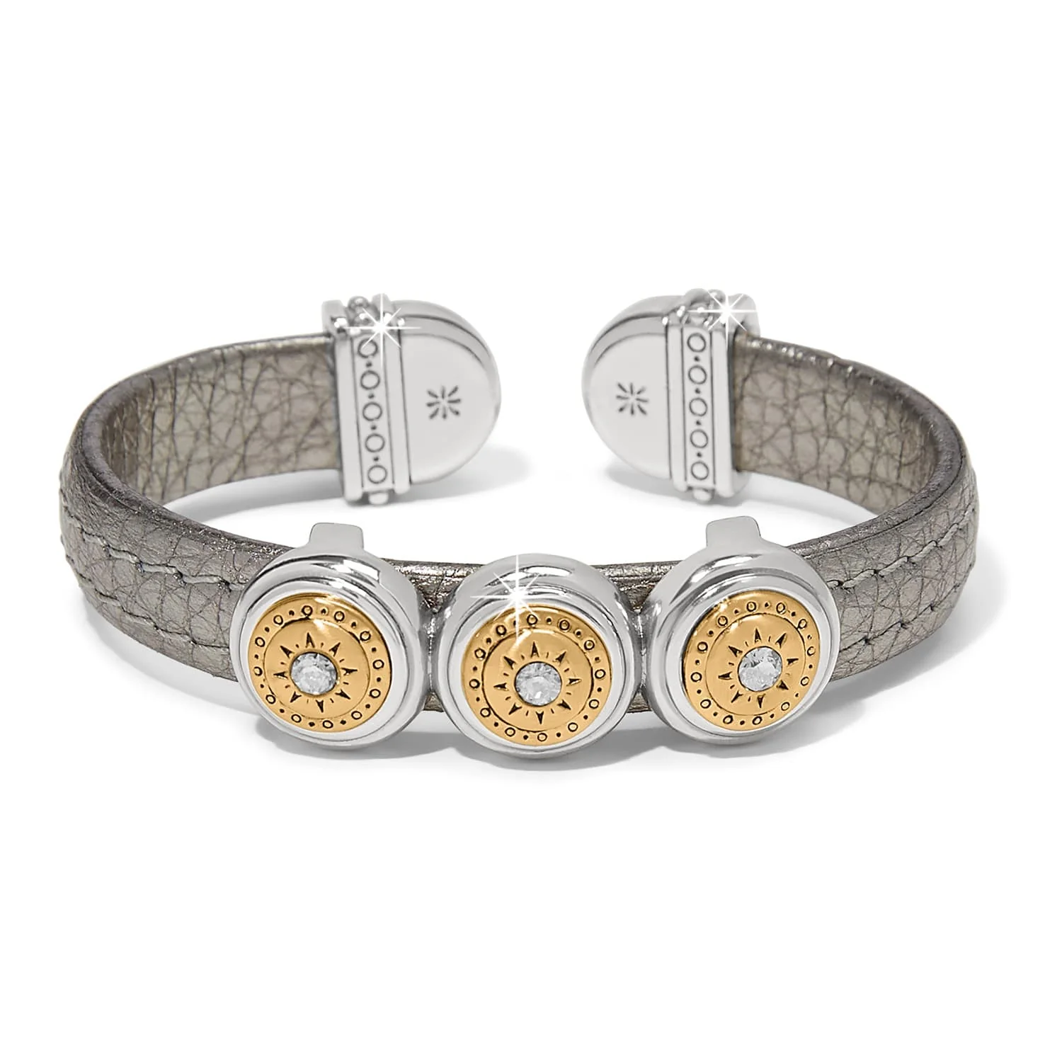 Mosaic Two Tone Leather Disc Cuff Bracelet - Image 3